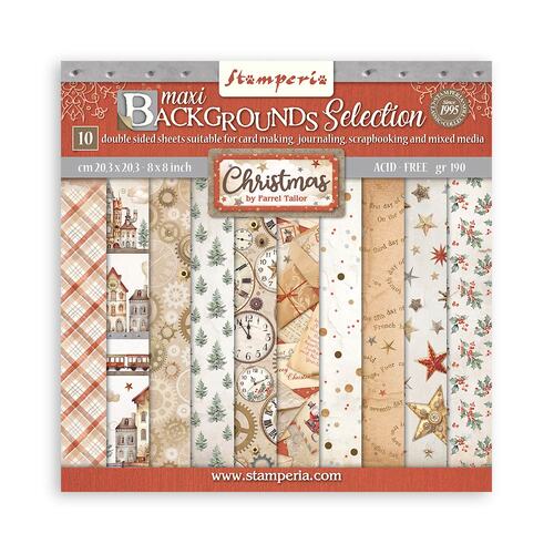 Stamperia - Gear Up For Christmas Backgrounds - 8x8 Paper Pad