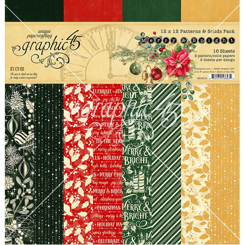 Graphic 45 - Merry & Bright - 12x12 Patterns & Solids Pack