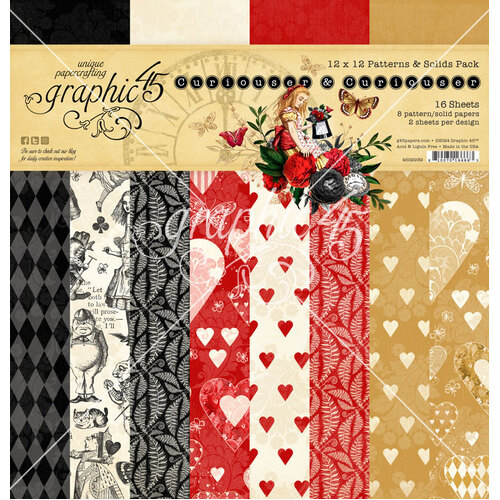 Graphic 45 - Curiouser & Curiouser - 12x12 Patterns & Solids Pack