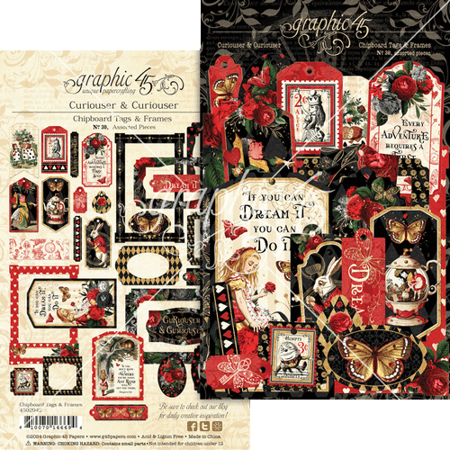 Graphic 45 - Curiouser & Curiouser - Chipboard Tags & Frames